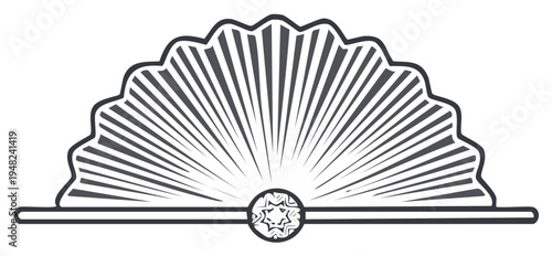 Stylized Hand Fan with Geometric Star Ornament in Black and White Outline