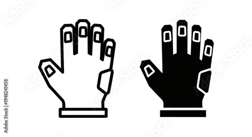 A pair of gloves in black and white colors on a plain background