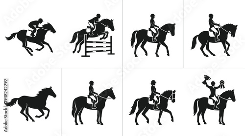 Equestrian Horse Rider Vector Silhouettes for Sports Design
