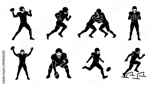 American Football Player Vector Silhouettes for Sports Design