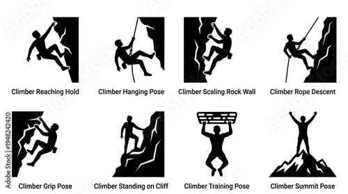Rock Climbing Vector Silhouettes for Adventure and Sports Design