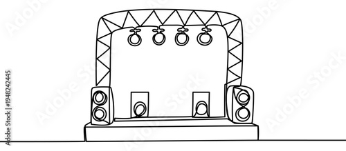 Concert music stage continuous line drawing isolated on transparent background vector illustration. Minimalist monoline drawing representing live performance and entertainment