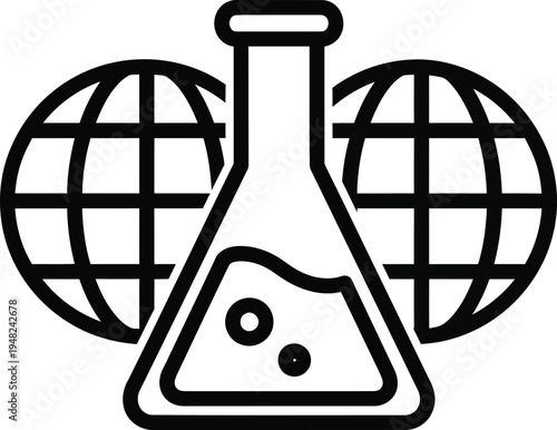 laboratory flask with globe earth