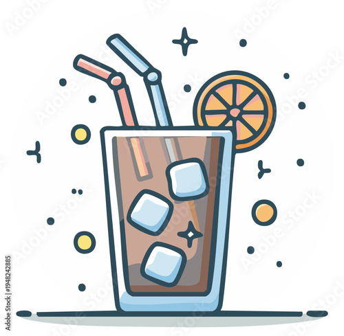 Refreshing Iced Drink with Straws and Orange Slice on a Hot Summer Day Celebration