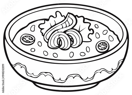 Delicious Dish Drawing in Bowl with Lettuce and Tomato Slices for Coloring