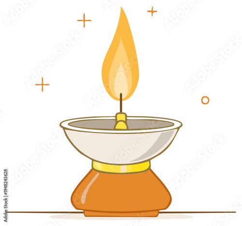 Illustration of a traditional oil lamp with flame ideal for festive or cultural designs