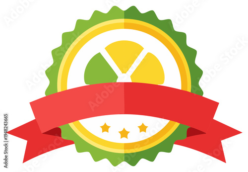Award Ribbon Green and Yellow Badge Graphic with Three Stars Icon Certificate