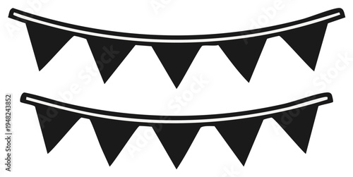 Two Banner Strings with Triangle Flags for Festive Celebrations, Party Decorations in Vector Graphic