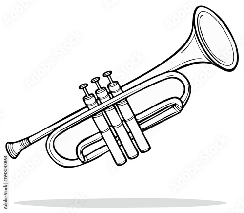 Line Art Illustration of a Trumpet Musical Instrument