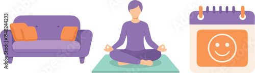 Promoting holistic health and medical awareness globally, this vibrant illustration encourages daily self-care routines and mindfulness practices in observance of worldhealthday