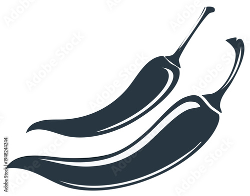 Hot Pepper Pair: Simple Graphic of Two Black Chili Peppers on White Background for Cooking or Spicy Food Themes