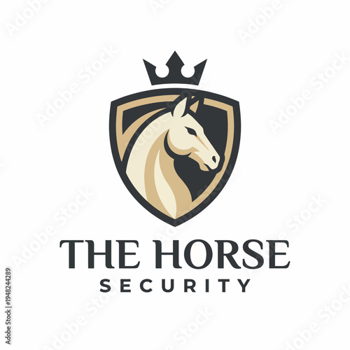 This image showcases an elegant logo design for The Horse Security, featuring a horse and crown motif, symbolizing strength, protection, and reliability in security services.