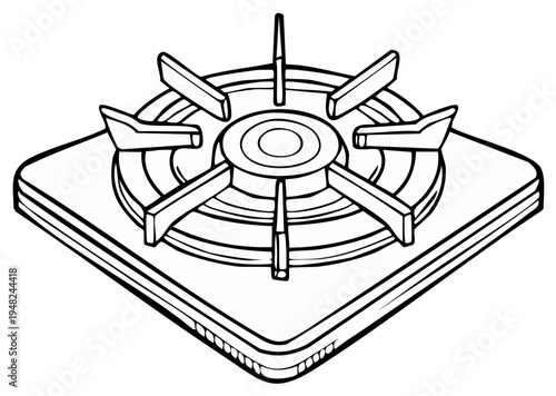 Minimalist Line Drawing of a Gas Stove Top Burner