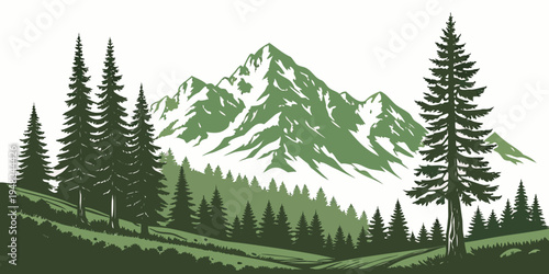 mountain landscape with trees and hills Vector