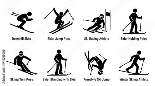 Skiing Vector Silhouettes for Winter Sports and Design