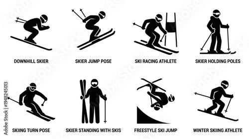 Skiing Vector Silhouettes for Winter Sports and Design