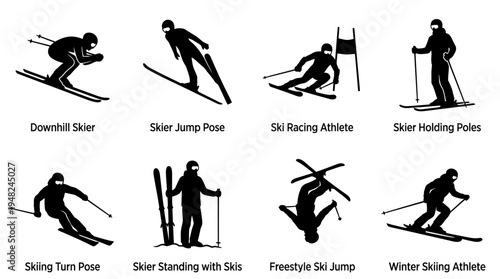 Skiing Vector Silhouettes for Winter Sports and Design