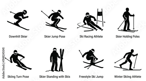 Skiing Vector Silhouettes for Winter Sports and Design