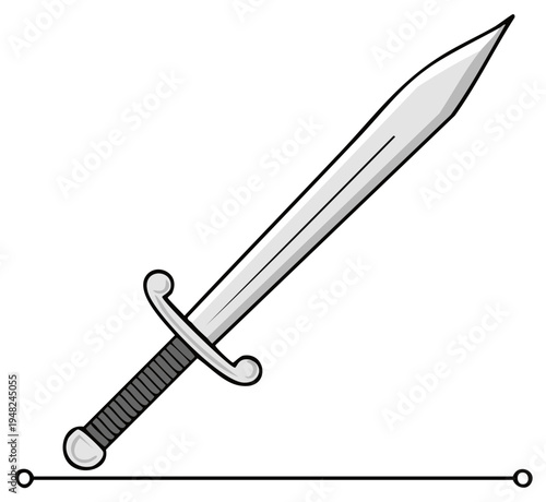 Stylized vector illustration of a classic fantasy sword with a gleaming blade and protective hilt