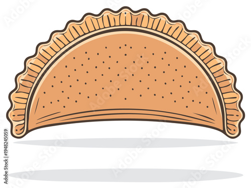 Cartoon style savory empanada or calzone pastry illustration delicious baked snack food