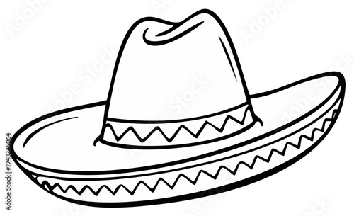 Mexican sombrero outline for coloring or decoration, traditional hat, illustration