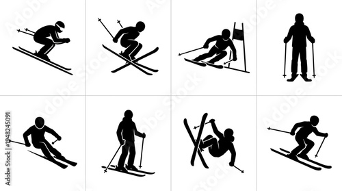 Skiing Vector Silhouettes for Winter Sports and Design