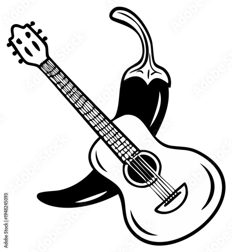 Acoustic Guitar with a Spicy Chili Pepper Symbolizing Mexican Music and Culture