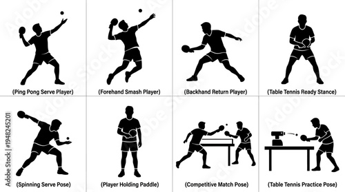 Table Tennis Vector Silhouettes for Sports and Training Design