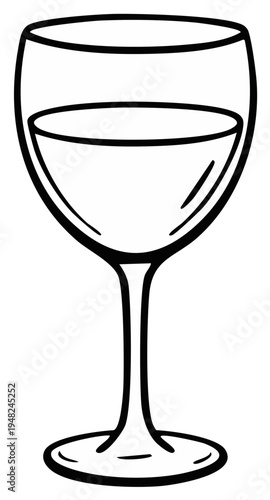 Simple line art illustration of a full wine glass filled with liquid.