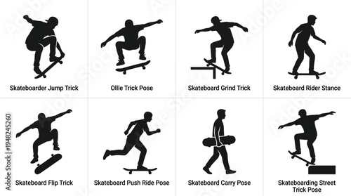 Skateboarding Vector Silhouettes for Extreme Sports and Design