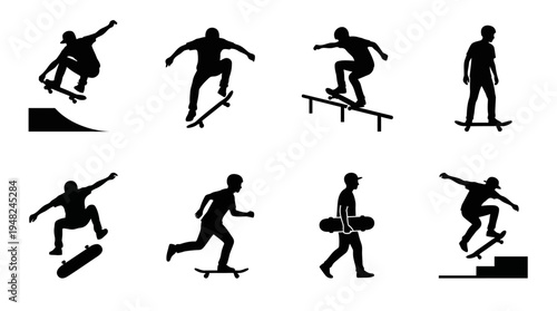 Skateboarding Vector Silhouettes for Extreme Sports and Design