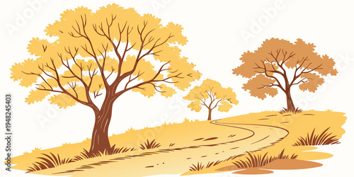 a hill with trees and grass in autumn Vector