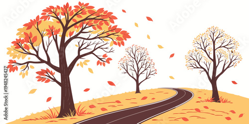 a scenic autumn landscape with trees and a railway track Vector