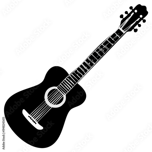 Silhouette illustration of a classic acoustic guitar on a transparent background