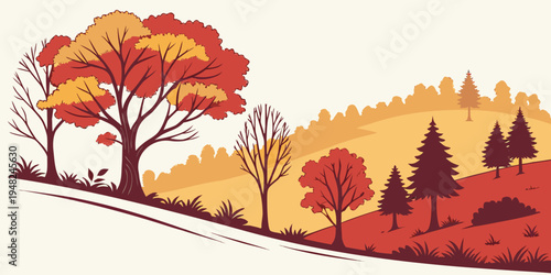a scenic autumn landscape with trees on a hill Vector