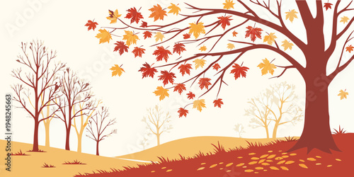 a tree with autumn leaves in a landscape Vector