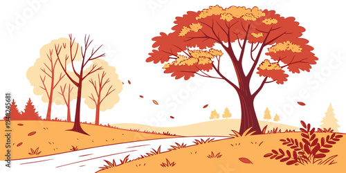 a pixel art illustration of trees on a hillside during autumn Vector