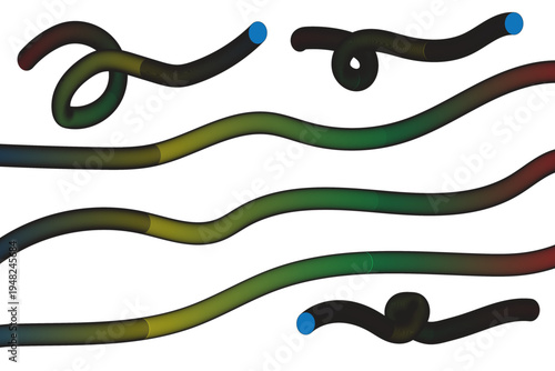 Colorful wavy lines with blue tips on white background