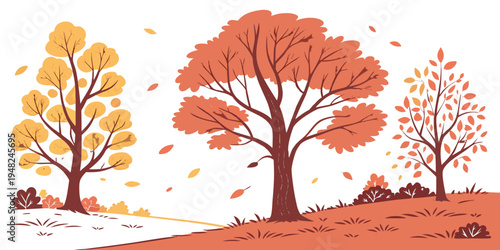 a colorful illustration of trees with fall foliage Vector