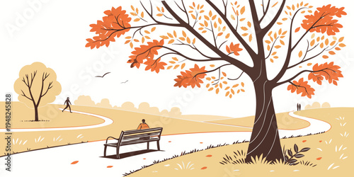 a large tree with orange leaves in a park Vector