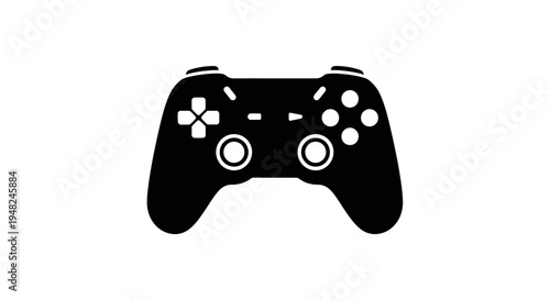 Black Video Game Controller Isolated on White Background.
