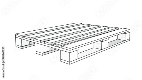 Isometric line art drawing of a standard wooden pallet for shipping and warehouse logistics isolated on a clean white background.