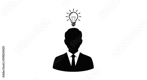 Businessman with lightbulb above head representing idea generation.