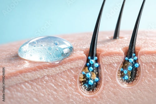 Salicylic acid serum penetrating hair follicles and dissolving impurities illustrating dermatology exfoliation and pore cleansing treatment