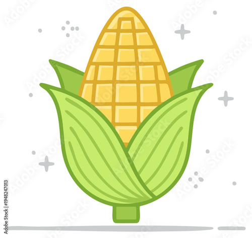 Bright yellow corn cob with fresh green husks healthy agricultural produce illustration