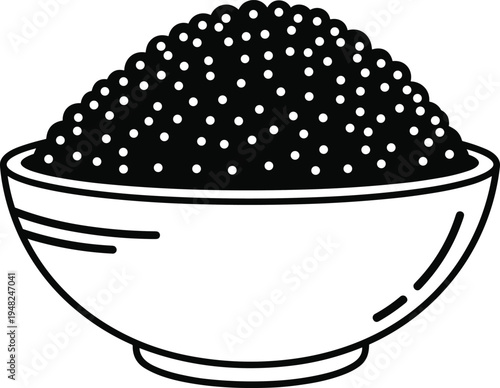 Bowl of grains or seeds line icon isolated vector illustration representing food ingredient, agriculture harvest and healthy nutrition concept