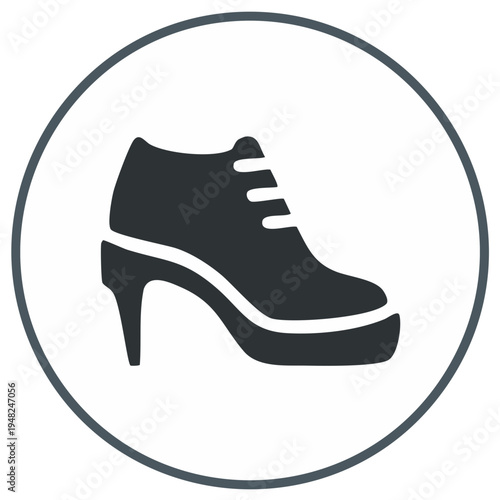 Stylish heeled ankle boot icon with laces and platform sole inside a circle