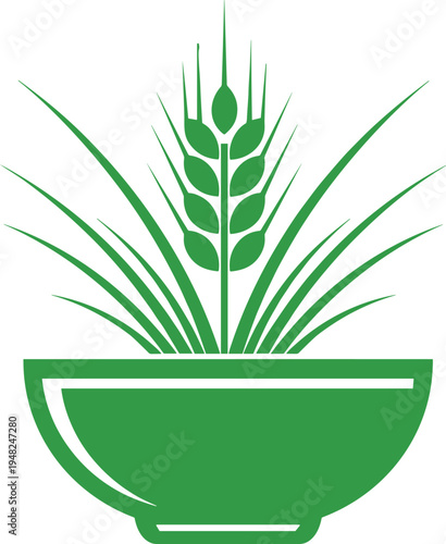 Bowl with wheat plant icon representing grain harvest, agriculture food symbol and organic farming vector illustration