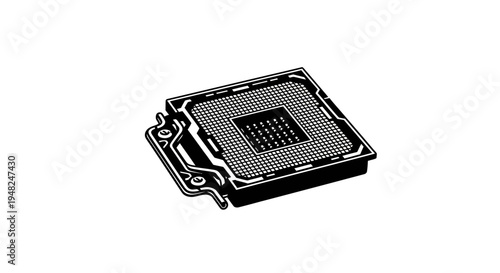 Close-up of a CPU Socket on a Computer Motherboard.