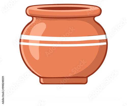 Cartoon illustration of a terracotta pot with white stripes, simple design